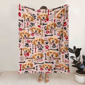 GeckoCustom Custom Pet Photo With Paw And Bones Pattern Blanket TA29 889928