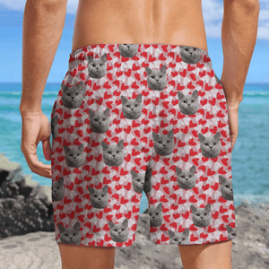 GeckoCustom Custom Pet Portrait Men's Beach Short Personalized Family Face Gifts Valentines Gift HA75 895058