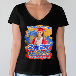 GeckoCustom Custom Photo 2024 Glitter Graduation Dark Shirt N304 890117 Women V-neck / V Black / S