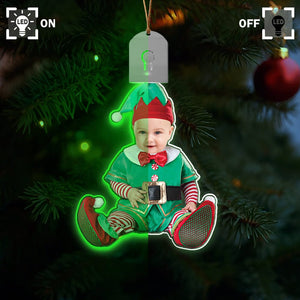 GeckoCustom Custom Photo Adorable Newborn Baby Elf Led Acrylic Ornament HA75 891881 3 inches