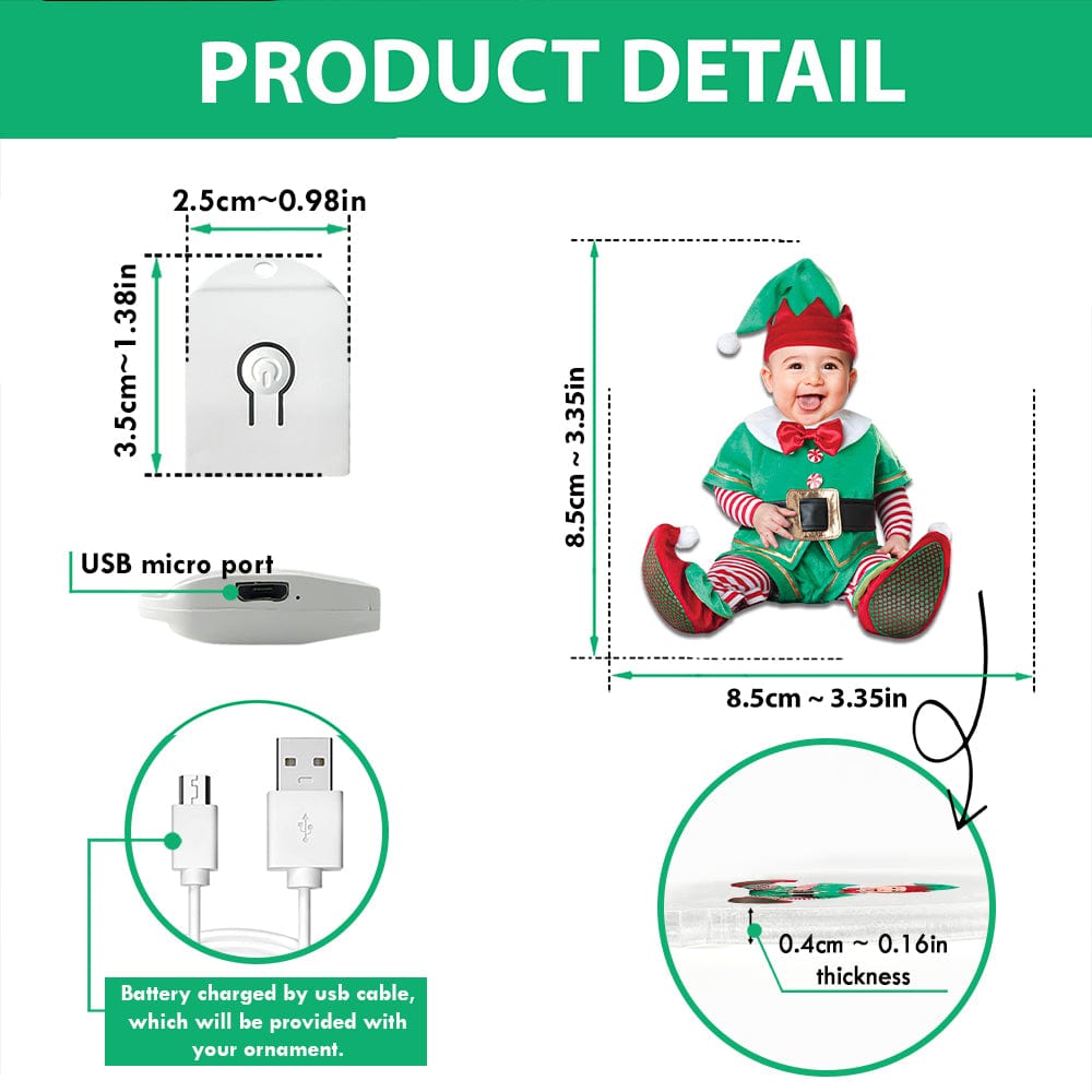 GeckoCustom Custom Photo Adorable Newborn Baby Elf Led Acrylic Ornament HA75 891881 3 inches