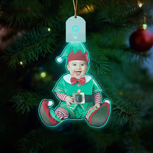 GeckoCustom Custom Photo Adorable Newborn Baby Elf Led Acrylic Ornament HA75 891881 3 inches