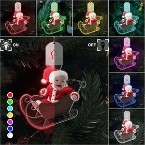 GeckoCustom Custom Photo Adorable Newborn Baby Personalized Babys Photo First Christmas Led Acrylic Ornament N304 HA75 891718 3 inches