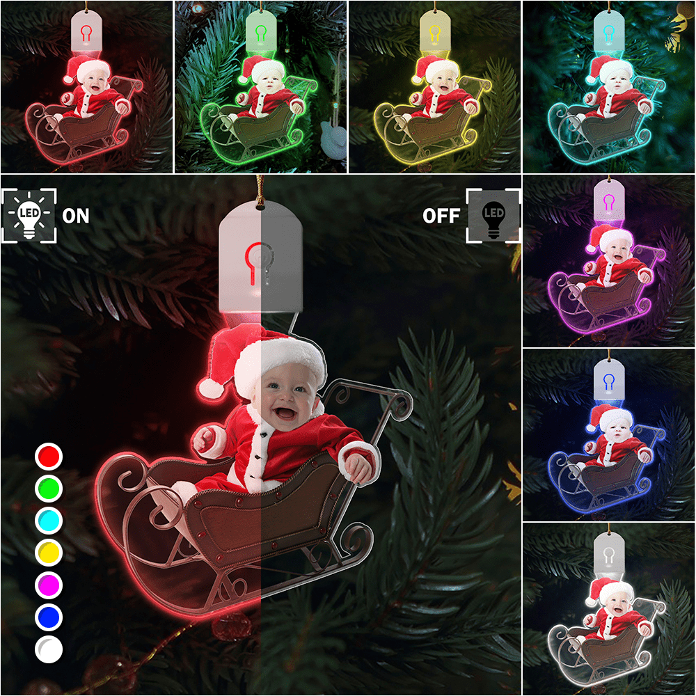 GeckoCustom Custom Photo Adorable Newborn Baby Personalized Babys Photo First Christmas Led Acrylic Ornament N304 HA75 891718 3 inches