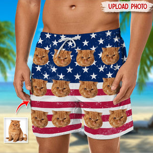 GeckoCustom Custom Photo America Flag For Cat Lover Beach Short N304 889247