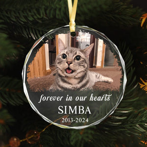 GeckoCustom Custom Photo and Name Cat Memorial Glass Ornament Forever in Our Heart HO82 891783 8cm