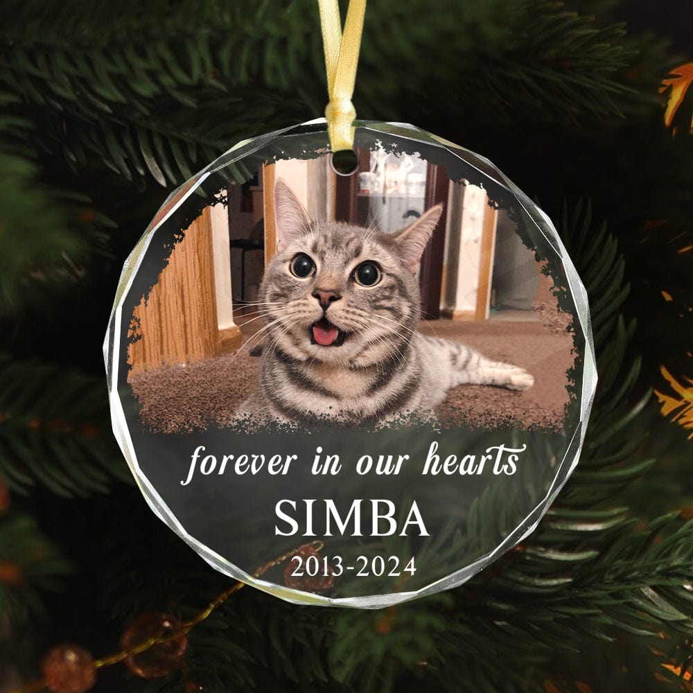 GeckoCustom Custom Photo and Name Cat Memorial Glass Ornament Forever in Our Heart HO82 891783 8cm