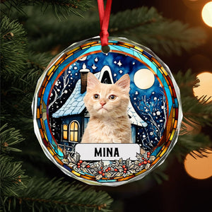 GeckoCustom Custom Photo and Name Christmas Dog Cat Circle Glass Ornament HA75 891747 8cm