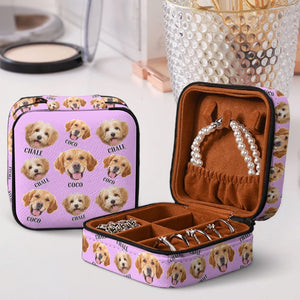 GeckoCustom Custom Photo And Name Cute Dogs Flannel Design Jewelry Travel Box HA75 891823 10.6*10.2*6cm / PU Leather & Pearl Velvet