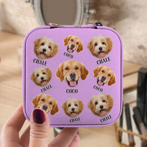 GeckoCustom Custom Photo And Name Cute Dogs Flannel Design Jewelry Travel Box HA75 891823 10.6*10.2*6cm / PU Leather & Pearl Velvet