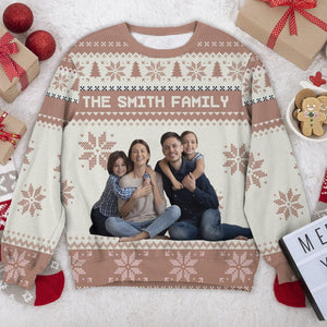 GeckoCustom Custom Photo And Name For Family Christmas Ugly Sweater TH10 891589