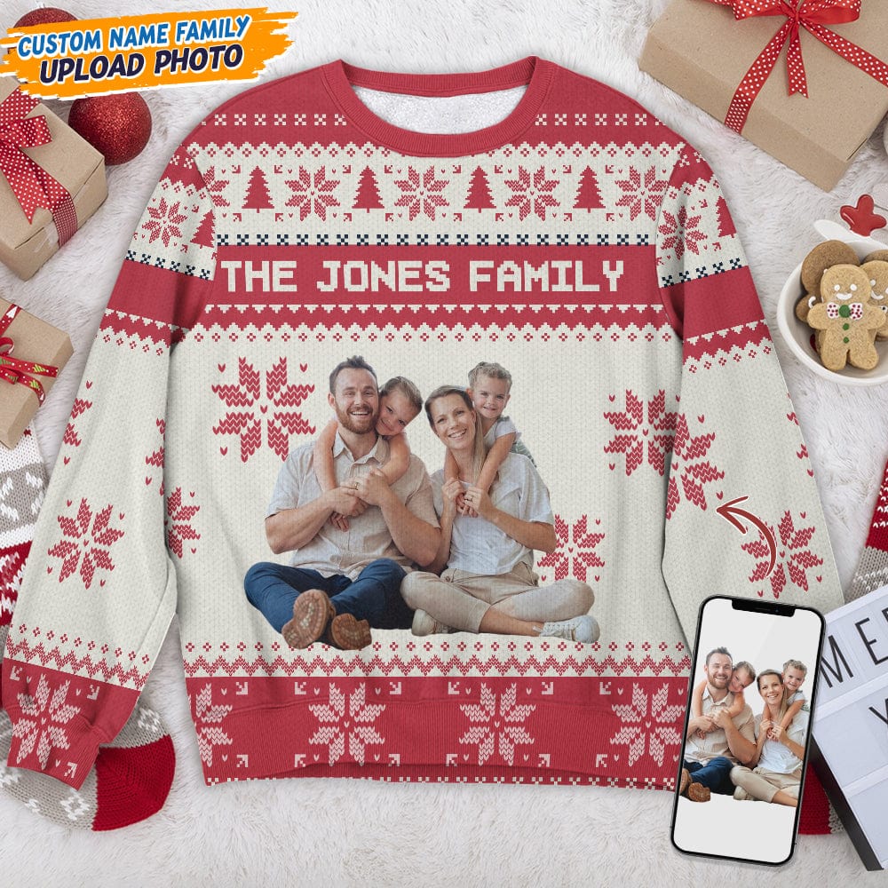 GeckoCustom Custom Photo And Name For Family Christmas Ugly Sweater TH10 891589