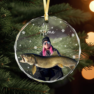 GeckoCustom Custom Photo and Name For Fishing Lovers, Christmas Glass Ornament HA75 891777 8cm