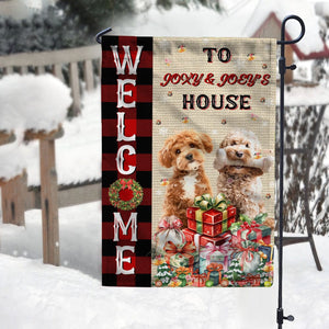 GeckoCustom Custom Photo and Name Welcome To The Dog House Christmas Garden Flag TH10 891775