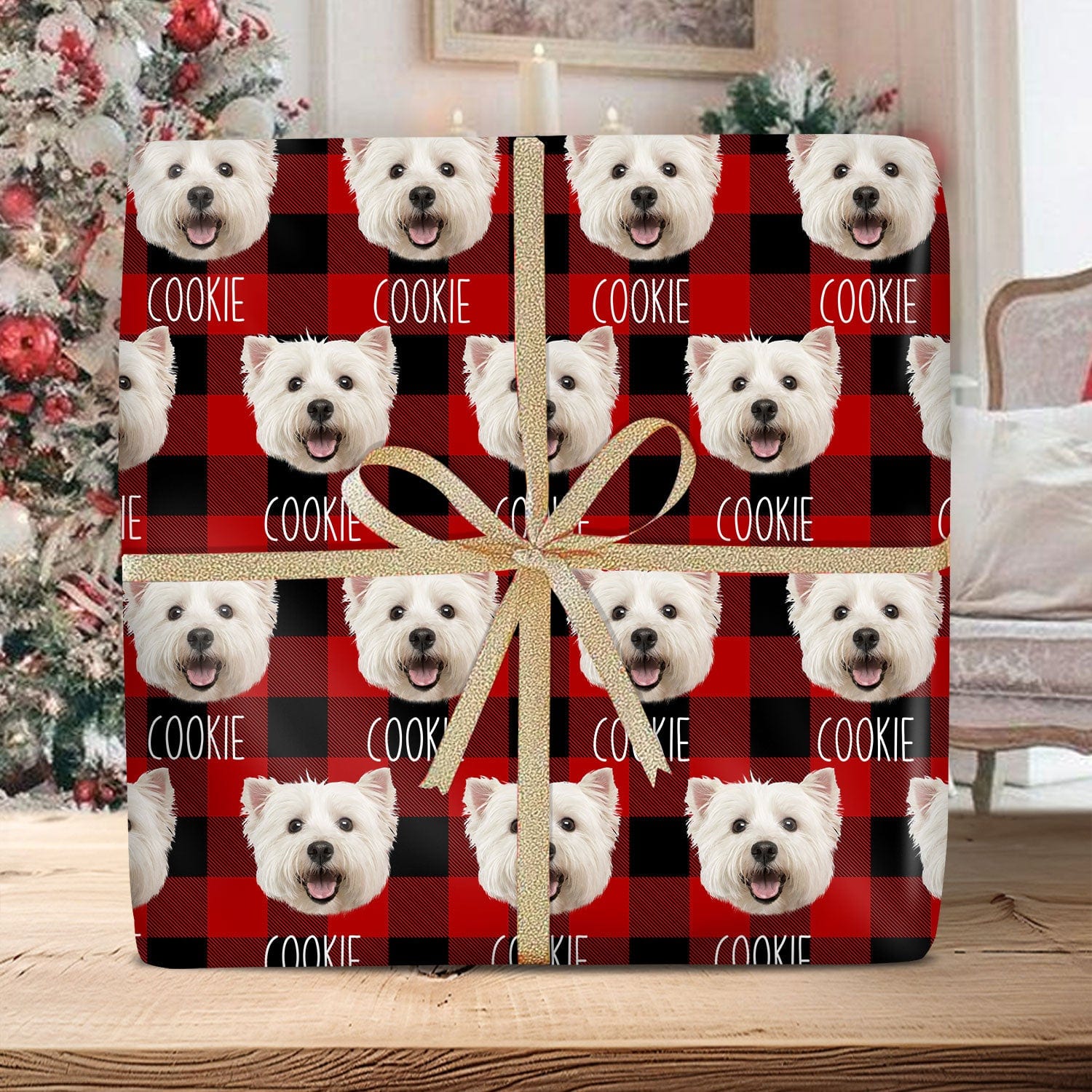 GeckoCustom Custom Photo And Name With Dog Face Wrapping Paper TH10 892185