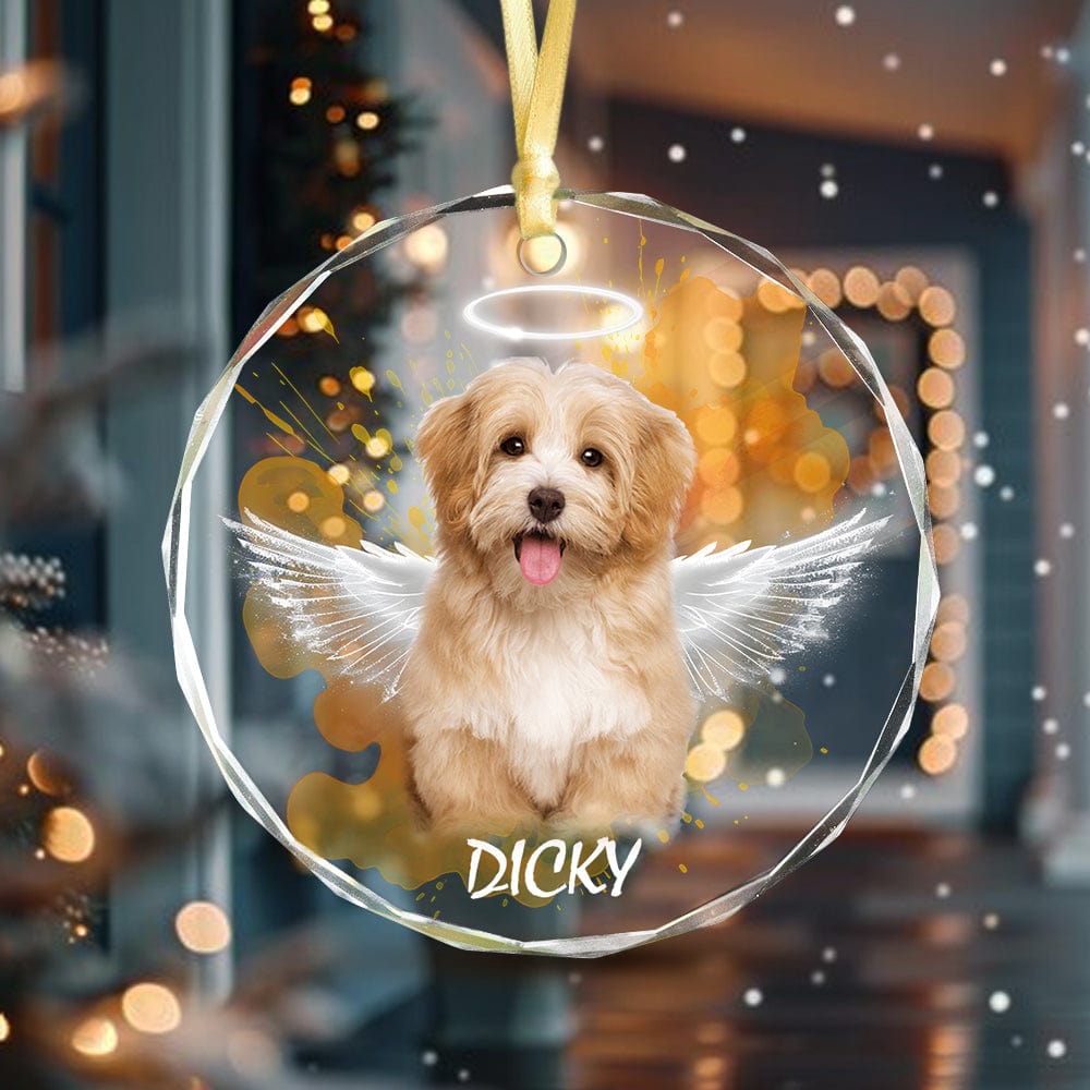 GeckoCustom Custom Photo Angel Dog with Wings Memorial Glass Ornament HA75 891426