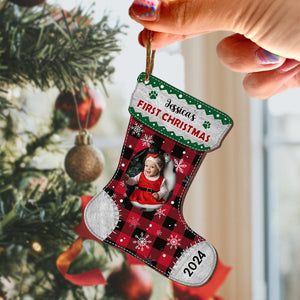 GeckoCustom Custom Photo Baby First Christmas Stocking Wood Ornament HA75 891112