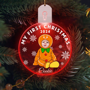 GeckoCustom Custom Photo Baby's First Christmas Costumes Circle Led Acrylic Ornament HO82 893236 6 inches