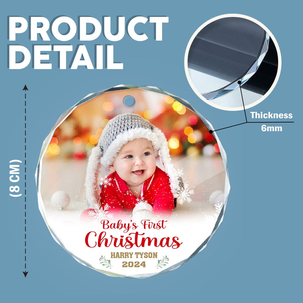 GeckoCustom Custom Photo Baby's First Christmas Glass Ornament HA75 891428