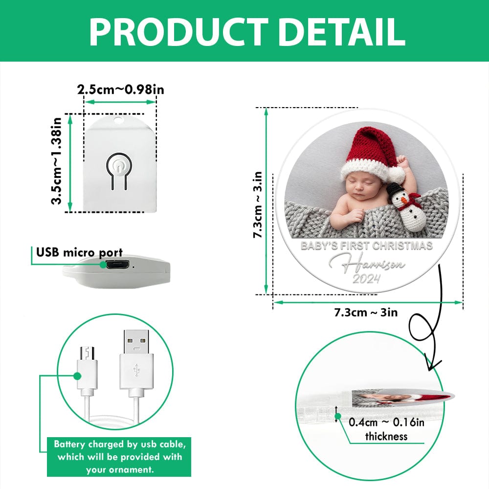 GeckoCustom Custom Photo Baby's First Christmas Led Acrylic Ornament HA75 891847 3 inches