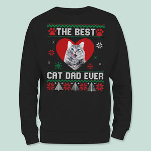 GeckoCustom Custom Photo Best Cat Dad Christmas Sweatshirt N304 889961 Sweatshirt / S Black / S