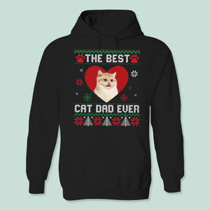 GeckoCustom Custom Photo Best Cat Dad Christmas Sweatshirt N304 889961 Pullover Hoodie / Black Colour / S