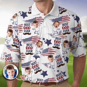 GeckoCustom Custom Photo Best Dad Ever USA Flag Polo Shirt HA75 890694