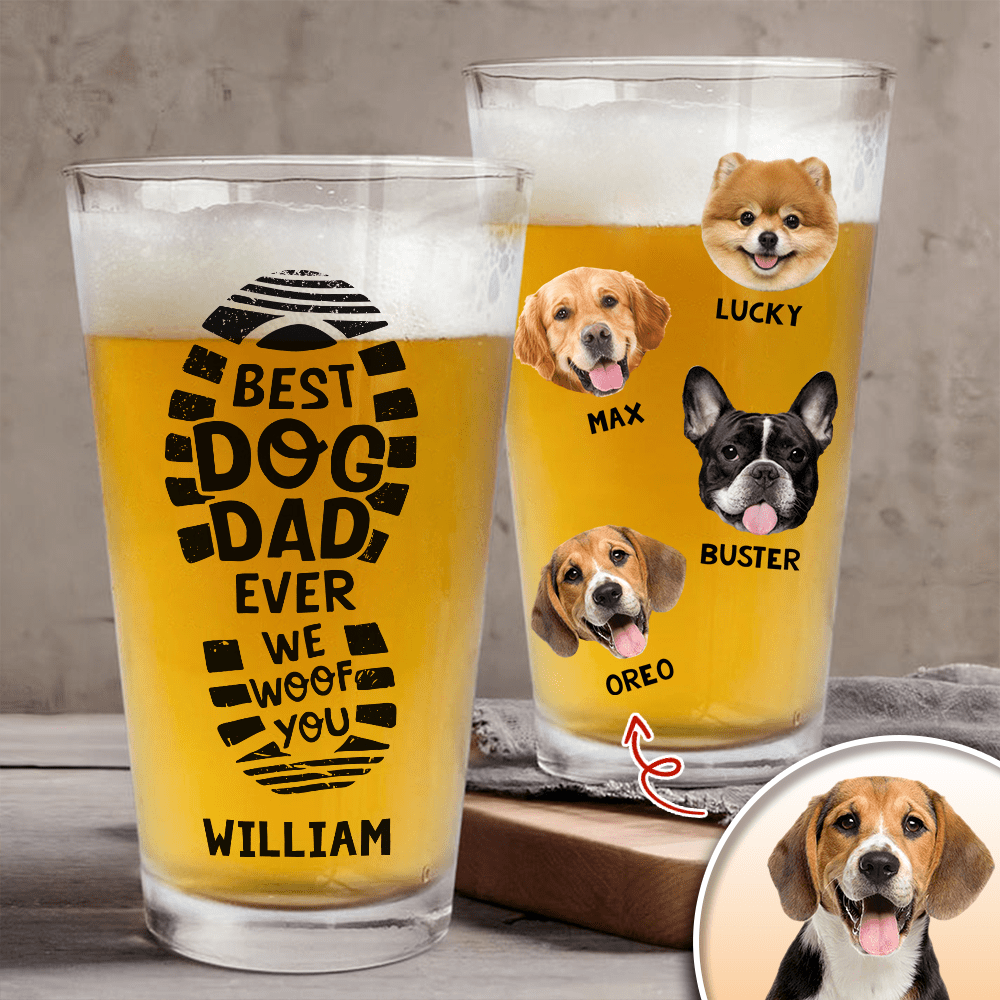 GeckoCustom Custom Photo Best Dog Dad Ever Print Beer Glass HO82 890538 16oz