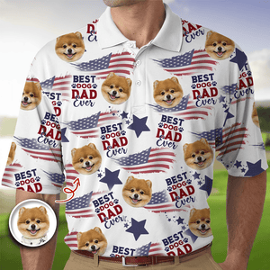 GeckoCustom Custom Photo Best Dog Dad, Mom Ever USA Flag Dog, Cat Polo Shirt HA75 890696