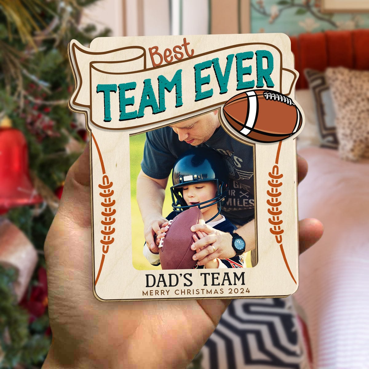 GeckoCustom Custom Photo Best Team Ever Football Dad Christmas Gift Car Visor Clip HO82 890698