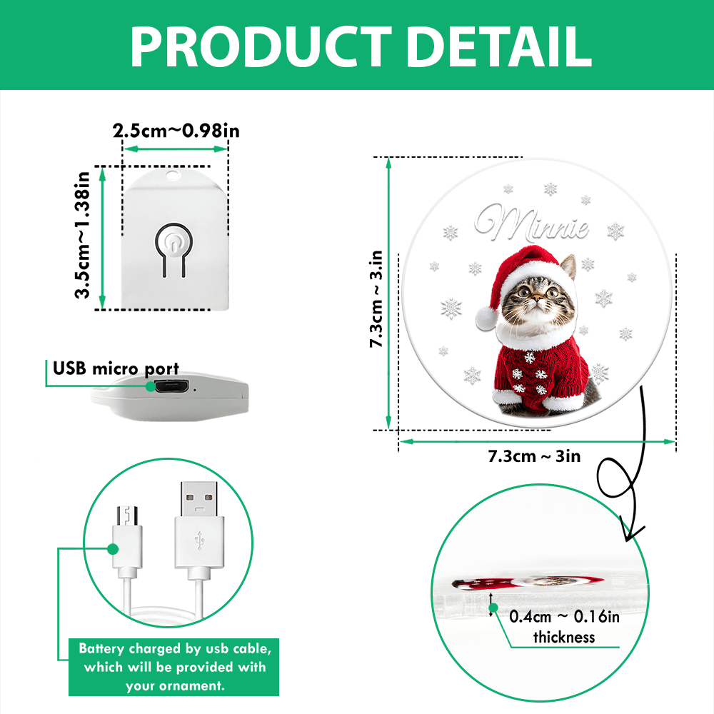 GeckoCustom Custom Photo Cat Circle Led Acrylic Ornament Christmas Gift For Cat Lovers HA75 891650 3 inches