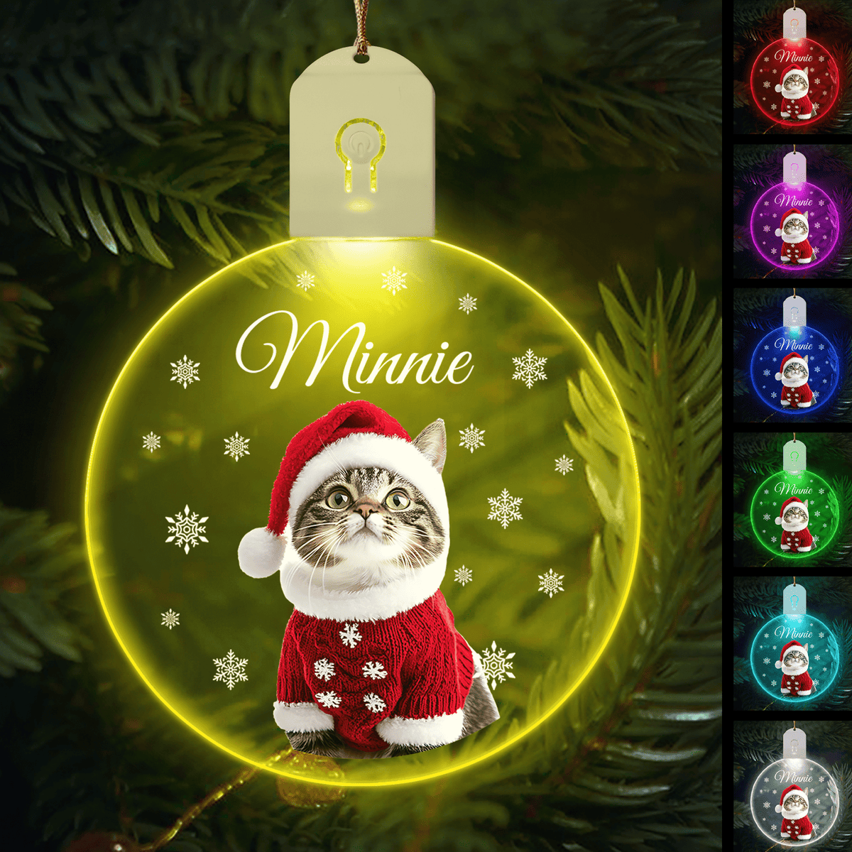 GeckoCustom Custom Photo Cat Circle Led Acrylic Ornament Christmas Gift For Cat Lovers HA75 891650 3 inches