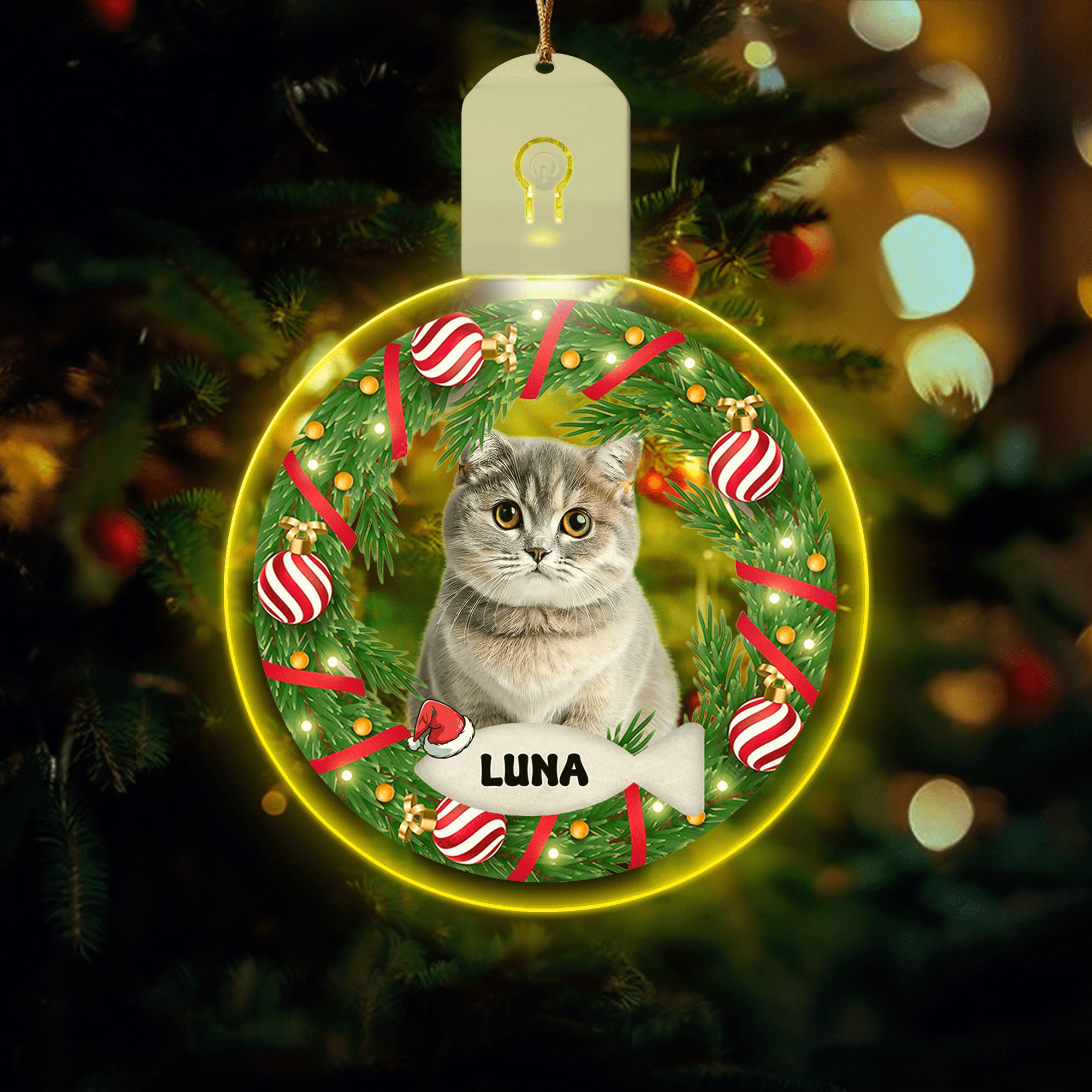 GeckoCustom Custom Photo Cat Circle Led Acrylic Ornament For Christmas HA75 891648 3in