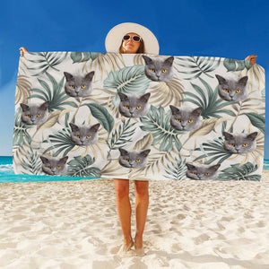 GeckoCustom Custom Photo Cat Hawaiian Vacation Style Beach Towel N304 890671 30"x60"