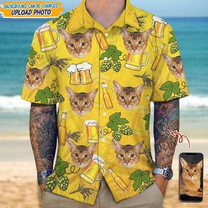 GeckoCustom Custom Photo Cat With Beer Bottle Hawaii Shirt N304 889359