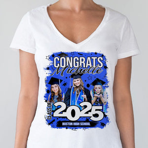 GeckoCustom Custom Photo Class Of 2025 Congrats Graduation Bright Shirt TA29 890118 Women V-neck / V White / S