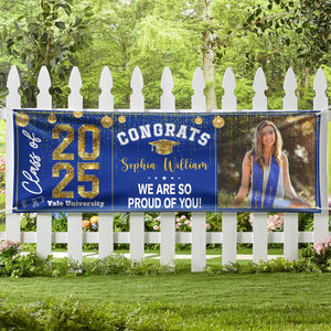 GeckoCustom Custom Photo Congrats 2025 Graduate Disco Style Personalized Banner - Graduation Decor Gift HA75 891866 39 x 18 Inch / Vinyl Fabric