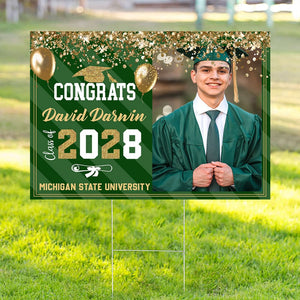 GeckoCustom Custom Photo Congrats 2025 Senior Multicolor Glitter Balloon Graduation Yard Sign HA75 891864