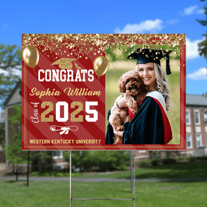 GeckoCustom Custom Photo Congrats 2025 Senior Multicolor Glitter Balloon Graduation Yard Sign HA75 891864