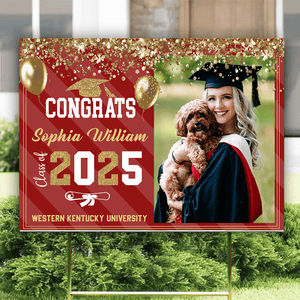 GeckoCustom Custom Photo Congrats 2025 Senior Multicolor Glitter Balloon Graduation Yard Sign HA75 891864