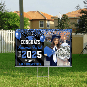 GeckoCustom Custom Photo Congrats 2025 Senior Multicolor Glitter Balloon Graduation Yard Sign HA75 891864