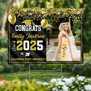 GeckoCustom Custom Photo Congrats 2025 Senior Multicolor Glitter Balloon Graduation Yard Sign HA75 891864 1 piece