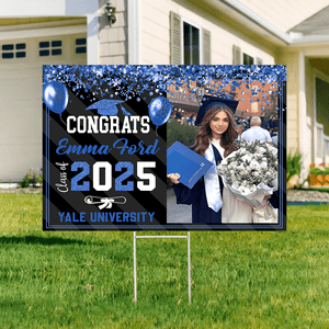 GeckoCustom Custom Photo Congrats 2025 Senior Multicolor Glitter Balloon Graduation Yard Sign HA75 891864