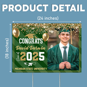 GeckoCustom Custom Photo Congrats 2025 Senior Multicolor Glitter Balloon Graduation Yard Sign HA75 891864