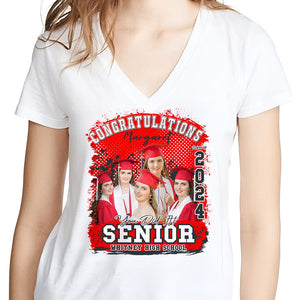 GeckoCustom Custom Photo Congratualtions Senior Graduation Shirt N304 889841 Women V-neck / V White / S