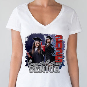 GeckoCustom Custom Photo Congratulations Senior 2025 Graduation Bright Shirt T368 890122 Women V-neck / V White / S