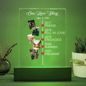 GeckoCustom Custom Photo Couple Our Love Story Acrylic Plaque LED Night Light LM32 893011 Acrylic / 7.9"x4.5"