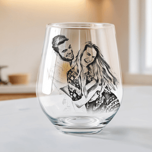 GeckoCustom Custom Photo Couple Stemless Wine Glass Unique Valentine's Day Gift HO82 893410 14.5 oz