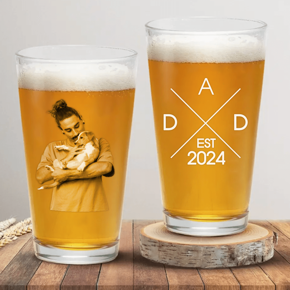 GeckoCustom Custom Photo DAD EST Father's Day Print Beer Glass DM01 890973 16oz