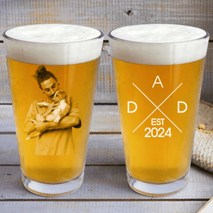 GeckoCustom Custom Photo DAD EST Father's Day Print Beer Glass DM01 890973 16oz